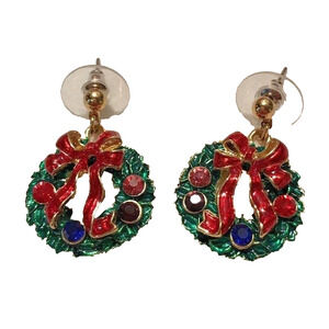 Christmas Wreaths Pierced Earrings Festive Holiday Jewelry Drop Dangle Style